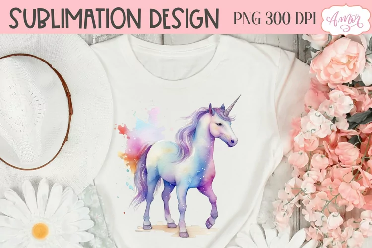 Watercolor unicorn PNG for sublimation | Magical design PNG
