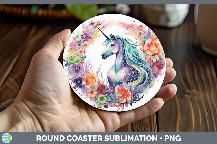 Watercolor Unicorn Round Coaster | Sublimation Coaster Desig