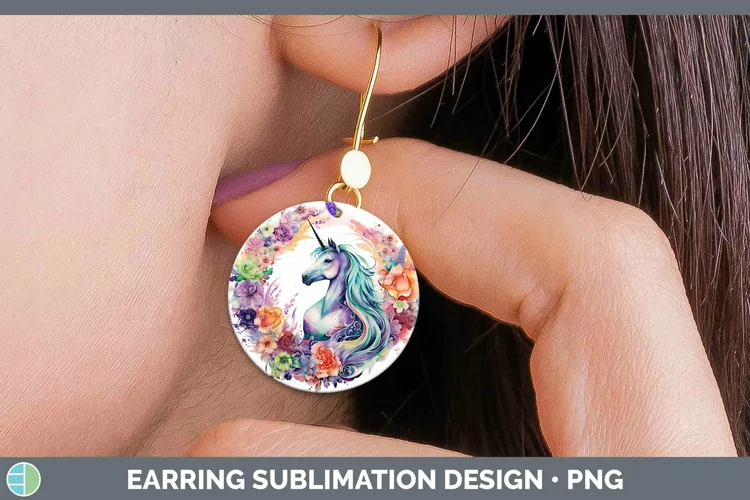 Watercolor Unicorn Round Earrings | Sublimation Earrings Des