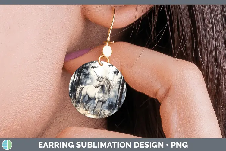 Watercolor Unicorn Round Earrings Sublimation Earrings Desig