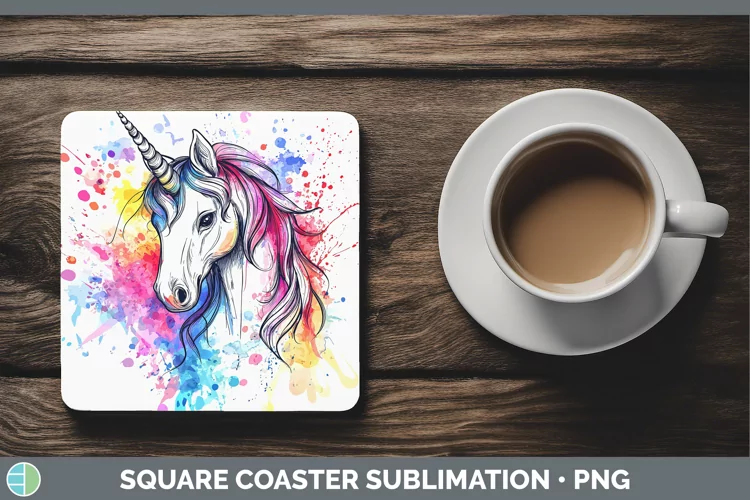 Watercolor Unicorn Square Coaster Sublimation Coaster Design
