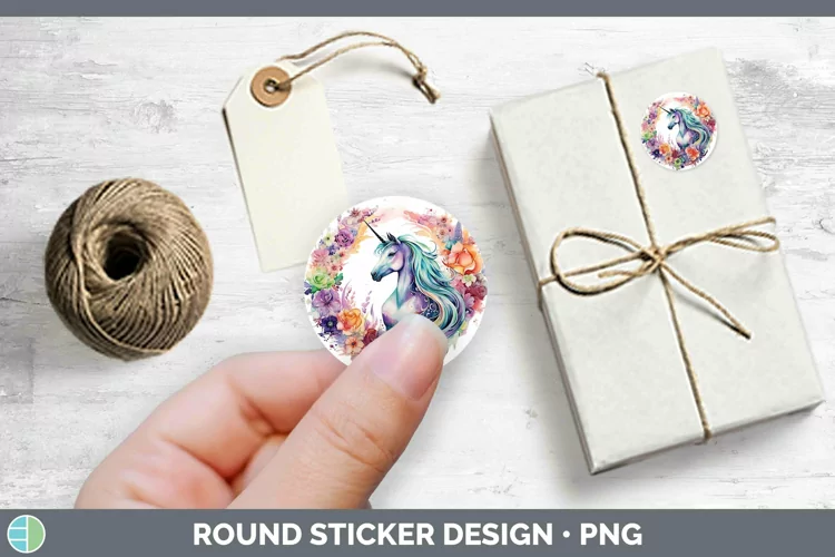 Watercolor Unicorn Stickers | Round Labels Designs