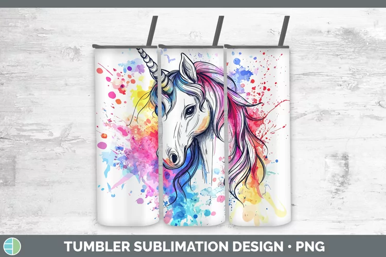 Watercolor Unicorn Tumbler Sublimation 20 oz Skinny Tumbler