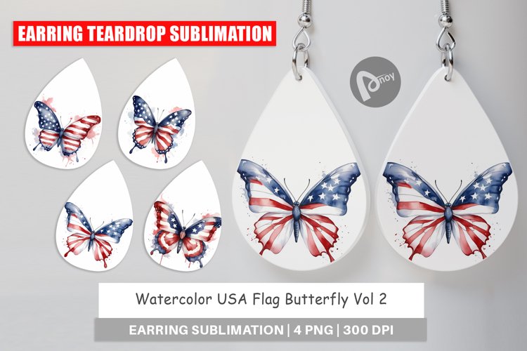 Earring Teardrop Butterfly 4th of July