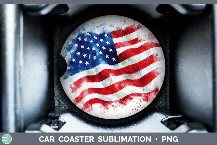 Watercolor USA Flag Car Coaster Sublimation Designs