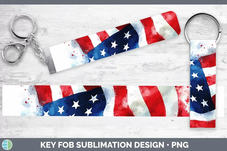 Watercolor USA Flag Key Fob Sublimation Wristlet Designs