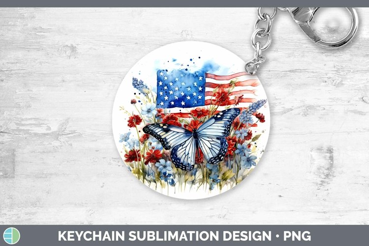 Watercolor USA Flag Keychain | Sublimation Keyring Design