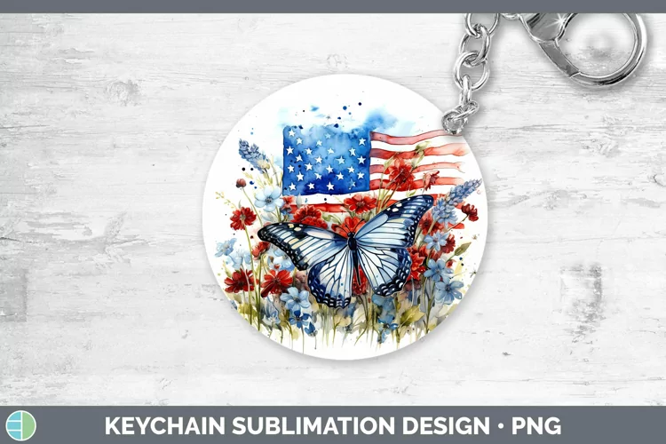 Watercolor USA Flag Keychain | Sublimation Keyring Design