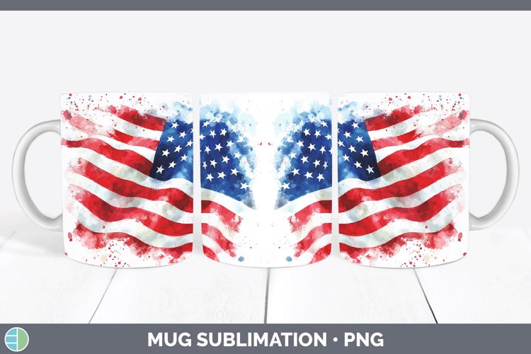 Watercolor USA Flag Mug Wrap Sublimation Coffee Cup Designs