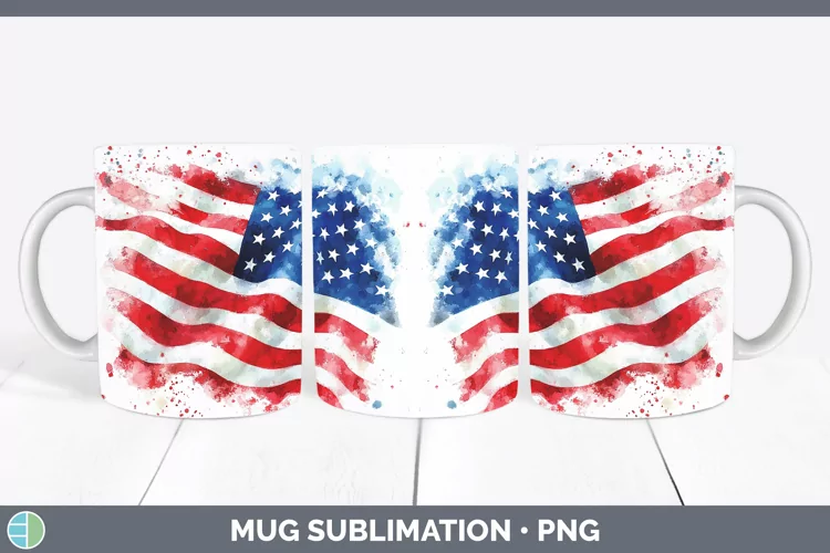 Watercolor USA Flag Mug Wrap Sublimation Coffee Cup Designs