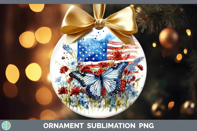 Watercolor USA Flag Ornament Sublimation Bauble Designs