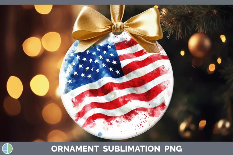 Watercolor USA Flag Ornament Sublimation Bauble Designs