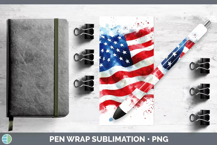 Watercolor USA Flag Pen Wrap Sublimation Pen Designs