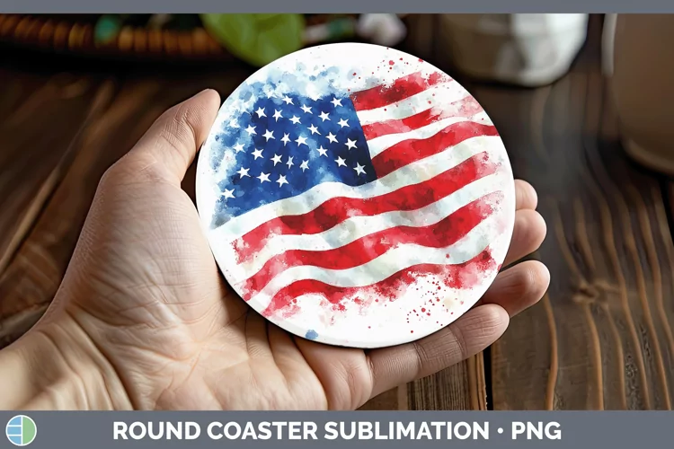 Watercolor USA Flag Round Coaster Sublimation Coaster Design