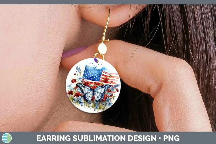 Watercolor USA Flag Round Earrings | Sublimation Earrings De