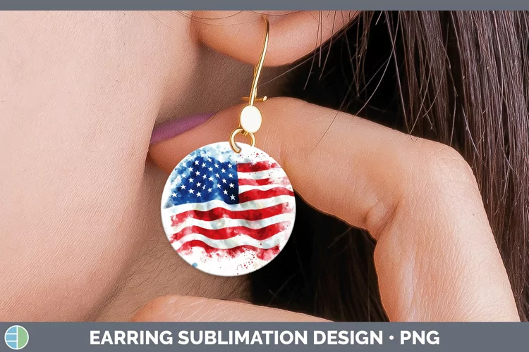 Watercolor USA Flag Round Earrings Sublimation Earrings Desi