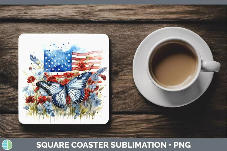 Watercolor USA Flag Square Coaster | Sublimation Coaster Des