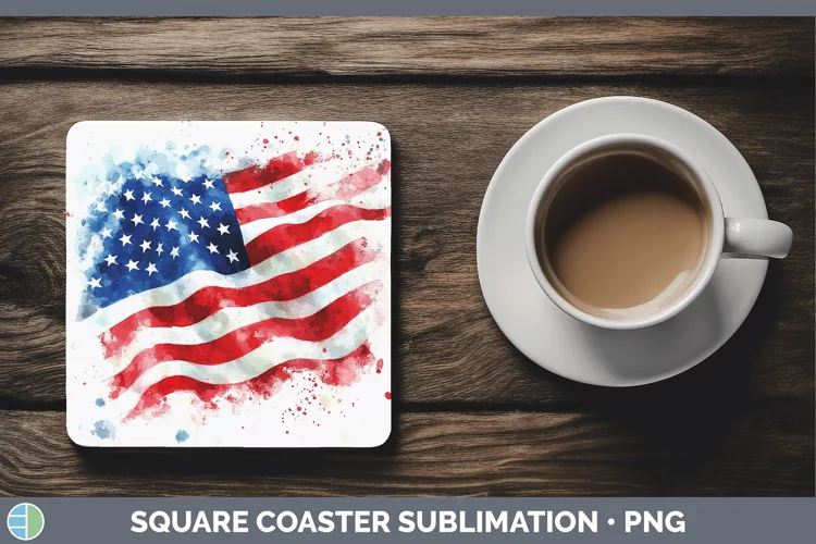 Watercolor USA Flag Square Coaster Sublimation Coaster Desig