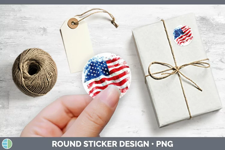 Watercolor USA Flag Stickers | Round Labels Designs