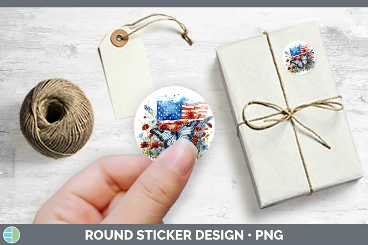 Watercolor USA Flag Stickers | Round Labels Designs