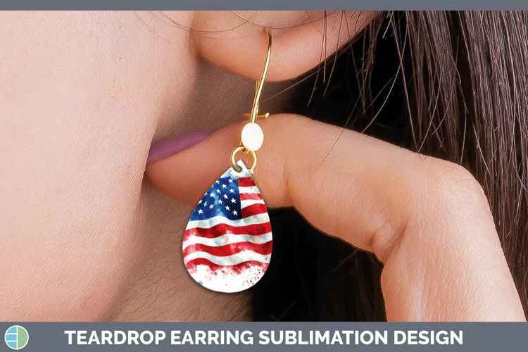Watercolor USA Flag Teardrop Earrings Sublimation Earrings D
