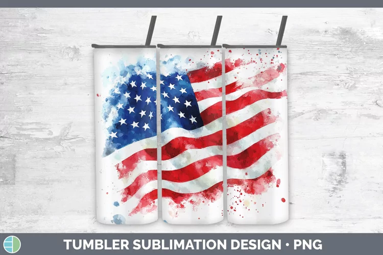 Watercolor USA Flag Tumbler Sublimation 20 oz Skinny Tumbler