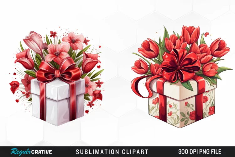 Valentines Gift Box With Flower Clipart