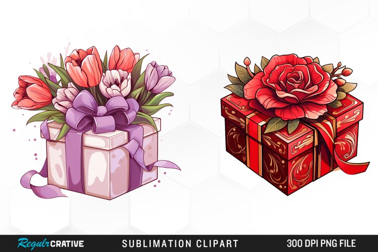 Valentines Gift Box With Flower Clipart