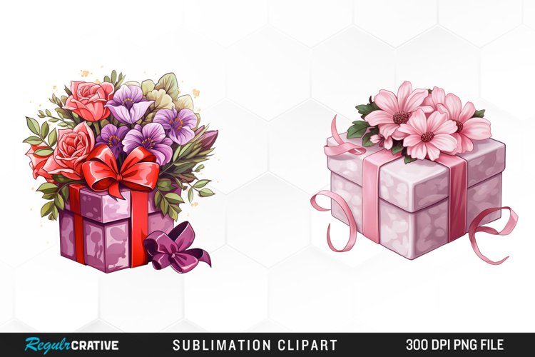 Valentines Gift Box With Flower Clipart
