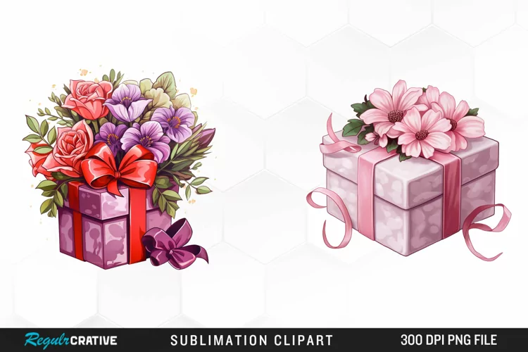 Valentines Gift Box With Flower Clipart