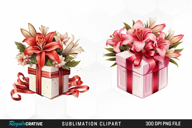 Valentines Gift Box With Flower Clipart