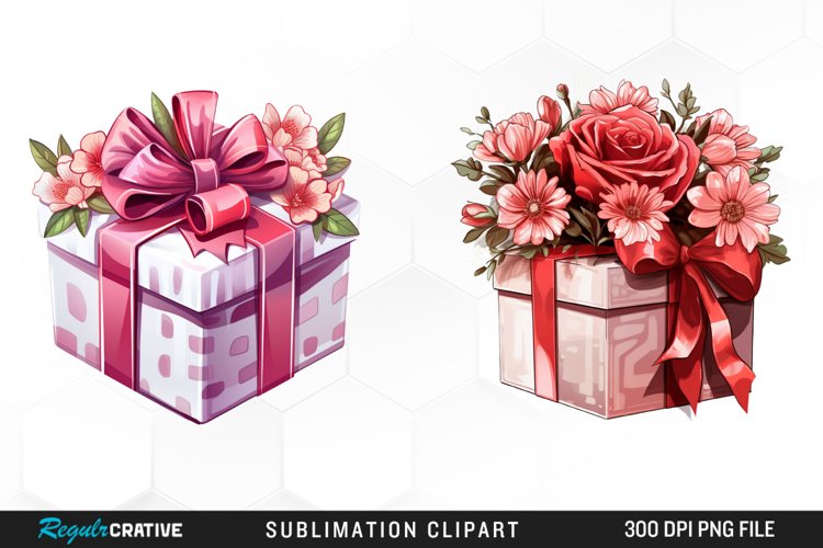 Valentines Gift Box With Flower Clipart