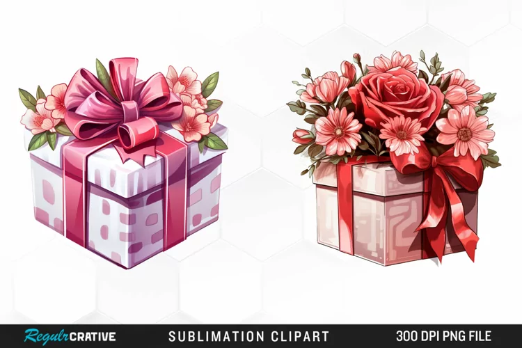 Valentines Gift Box With Flower Clipart