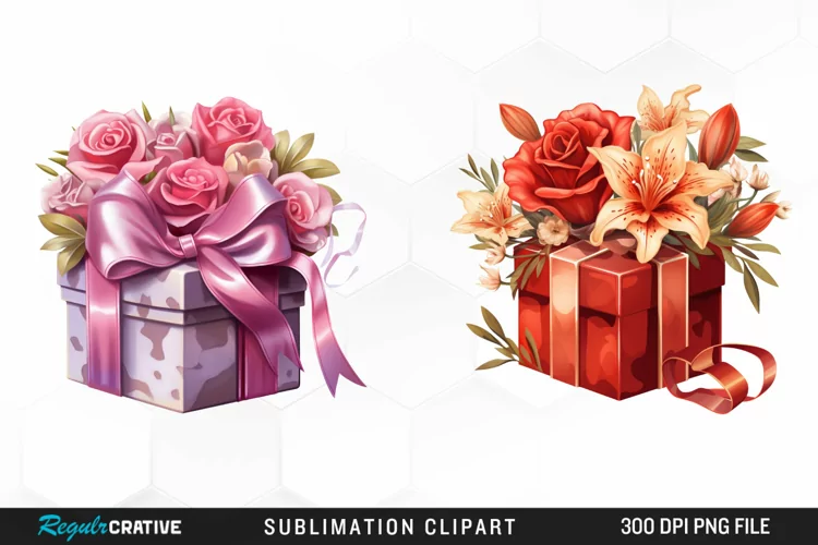 Valentines Gift Box With Flower Clipart