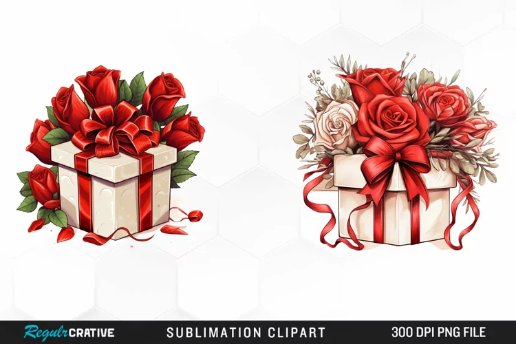 Valentines Gift Box With Flower Clipart