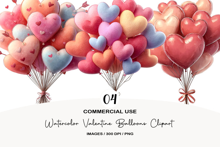 Watercolor Valentine Balloons Clipart