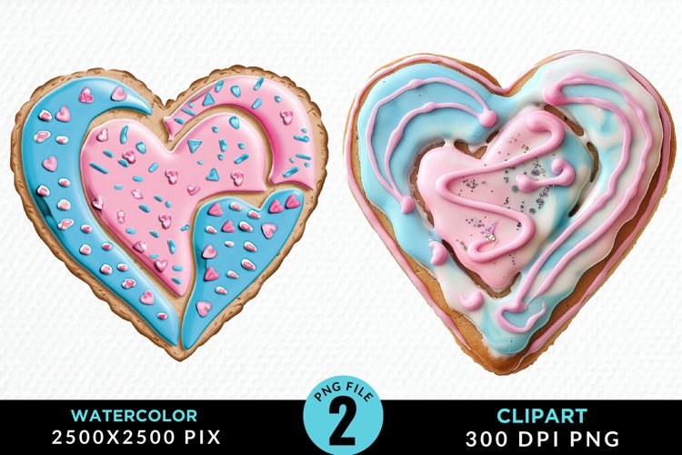 Watercolor Valentine Cake PNG Set Clipart example image 1