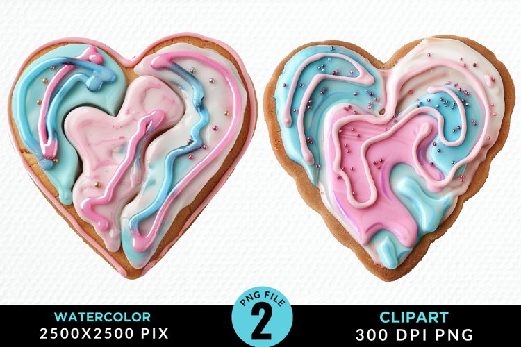 Watercolor Valentine Cake PNG Set Clipart example image 1