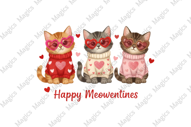 Watercolor Valentine Cat Png