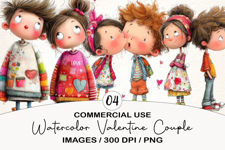 Watercolor Valentine Couple Clipart