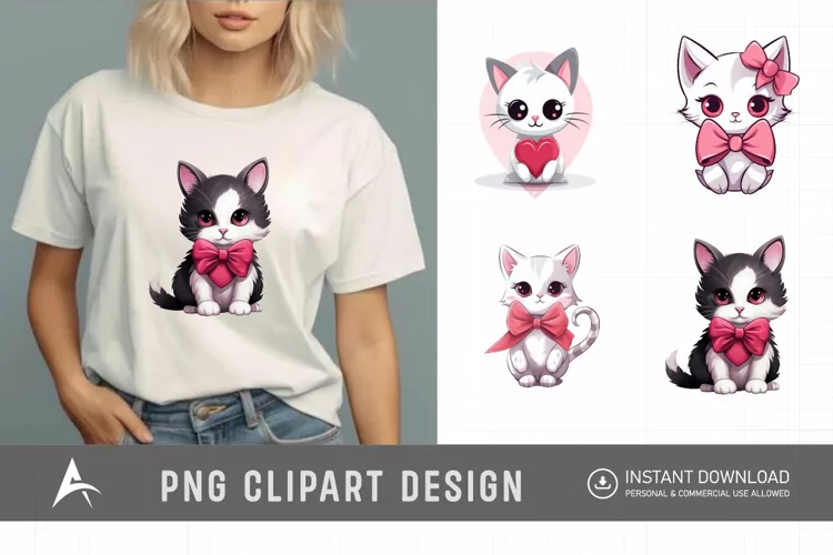 Watercolor Valentine Cute Kawaii Cat Clipart