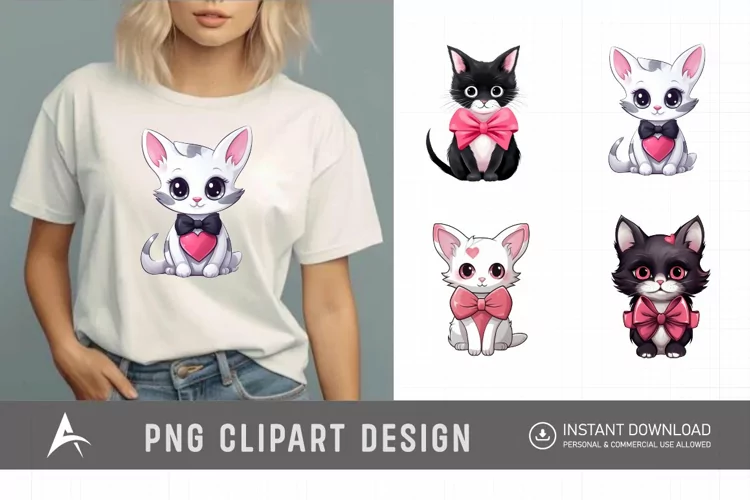 Watercolor Valentine Cute Kawaii Cat Clipart