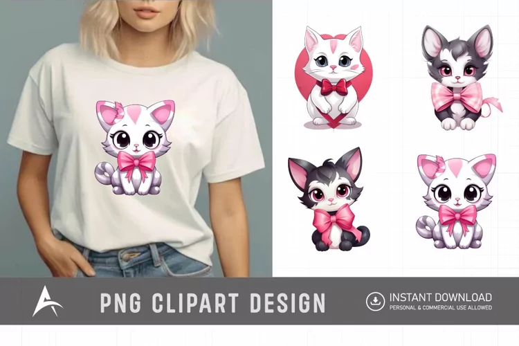 Watercolor Valentine Cute Kawaii Cat Clipart