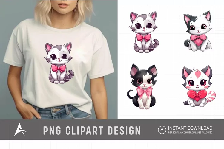 Watercolor Valentine Cute Kawaii Cat Clipart