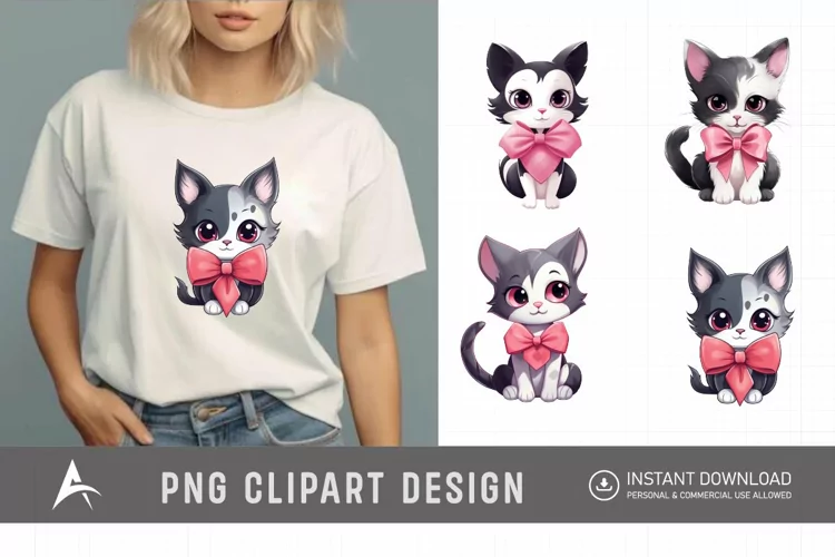 Watercolor Valentine Cute Kawaii Cat Clipart