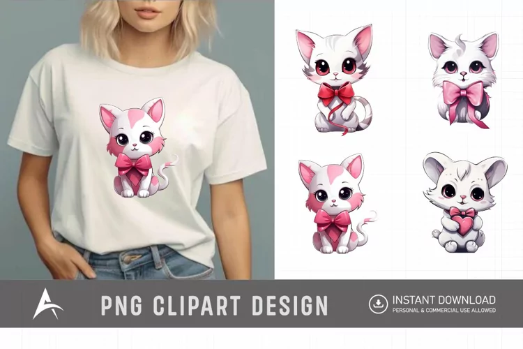 Watercolor Valentine Cute Kawaii Cat Clipart