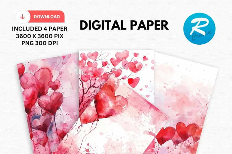 Watercolor Valentine's Day Digital Paper