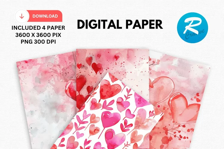 Watercolor Valentine's Day Digital Paper