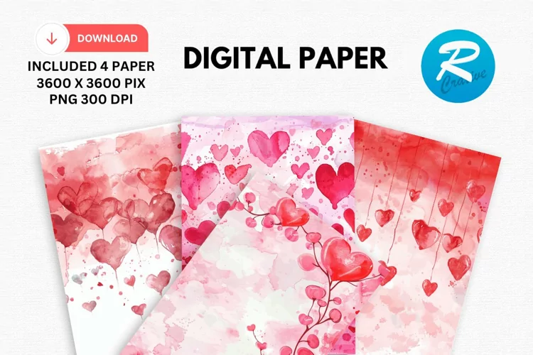 Watercolor Valentine's Day Digital Paper