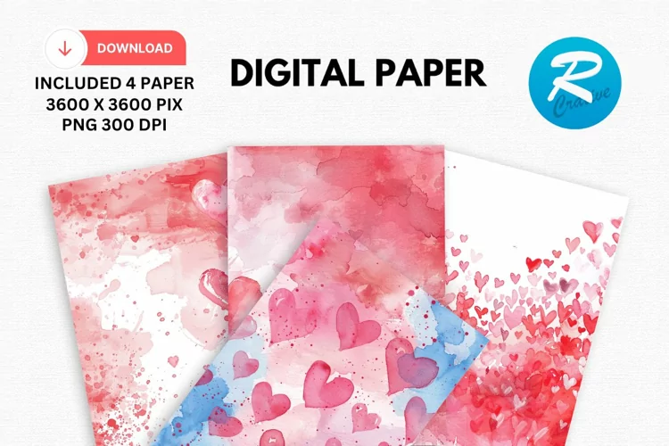 Watercolor Valentine's Day Digital Paper